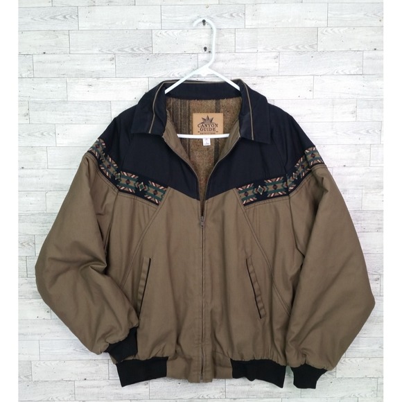 Vintage Canyon Guide Outfitters Aztec Blanket Lined Bomber Jacket Size L Long
